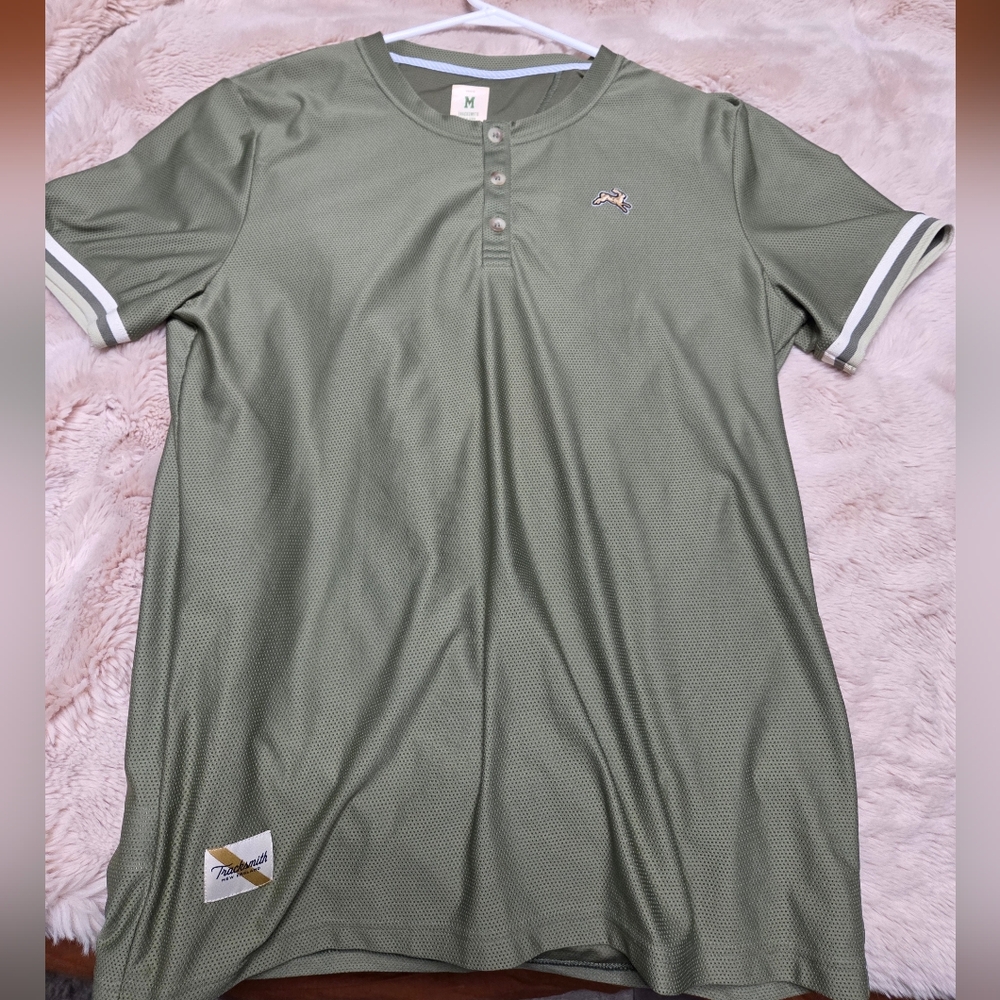 Mens Tracksmith Olive Green Henley Shirt